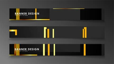 Set a banner with a rectangular background in gold and dark . vector illustra Stock Illustration