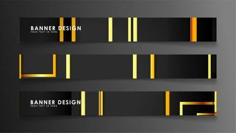 Set a banner with a rectangular background in gold and dark . vector illustra Stock Illustration