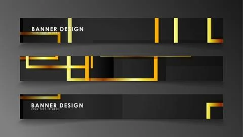 Set a banner with a rectangular background in gold and dark . vector illustra Stock Illustration
