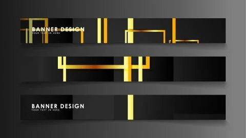 Set a banner with a rectangular background in gold and dark . vector illustra Stock Illustration