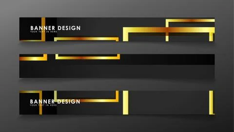 Set a banner with a rectangular background in gold and dark . vector illustra Stock Illustration