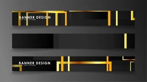 Set a banner with a rectangular background in gold and dark . vector illustra Stock Illustration