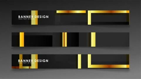 Set a banner with a rectangular background in gold and dark . vector illustra Stock Illustration