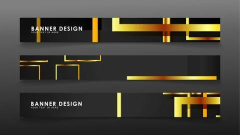 Set a banner with a rectangular background in gold and dark . vector illustra Stock Illustration