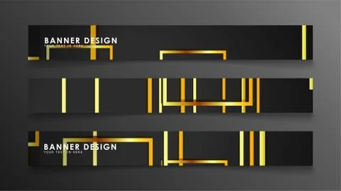 Set a banner with a rectangular background in gold and dark . vector illustra Stock Illustration