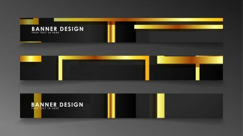 Set a banner with a rectangular background in gold and dark . vector illustra Stock Illustration