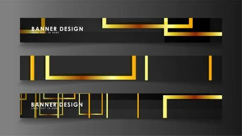 Set a banner with a rectangular background in gold and dark . vector illustra Stock Illustration