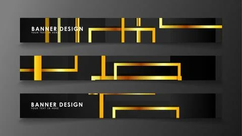 Set a banner with a rectangular background in gold and dark . vector illustra Stock Illustration