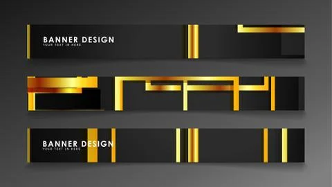 Set a banner with a rectangular background in gold and dark . vector illustra Stock Illustration