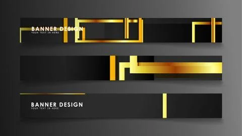 Set a banner with a rectangular background in gold and dark . vector illustra Illustrazione stock