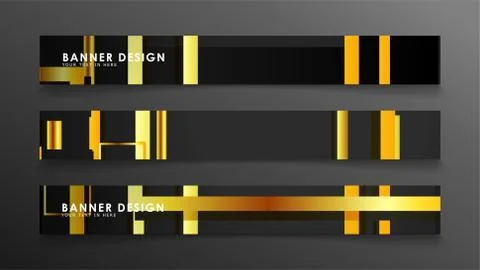 Set a banner with a rectangular background in gold and dark . vector illustra Stock Illustration