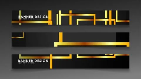 Set a banner with a rectangular background in gold and dark . vector illustra Stock Illustration