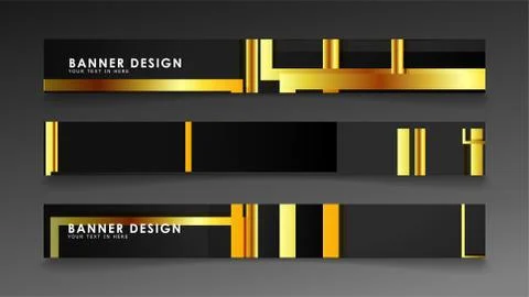 Set a banner with a rectangular background in gold and dark . vector illustra Stock Illustration