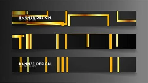 Set a banner with a rectangular background in gold and dark . vector illustra Stock Illustration