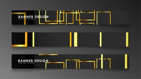 Set a banner with a rectangular background in gold and dark . vector illustra Stock Illustration