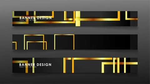 Set a banner with a rectangular background in gold and dark . vector illustra Stock Illustration