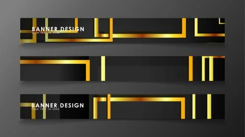 Set a banner with a rectangular background in gold and dark . vector illustra Stock Illustration