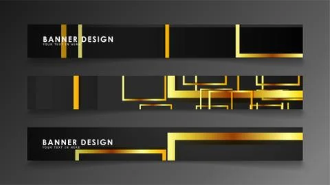 Set a banner with a rectangular background in gold and dark . vector illustra Stock Illustration