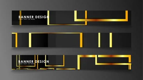 Set a banner with a rectangular background in gold and dark . vector illustra Illustrazione stock