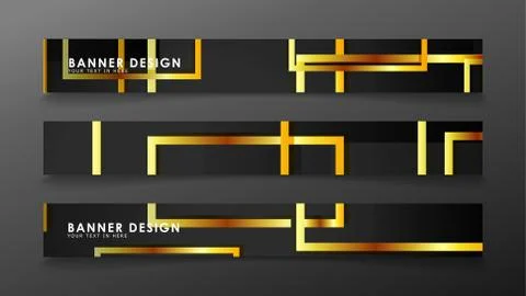 Set a banner with a rectangular background in gold and dark . vector illustra Stock Illustration