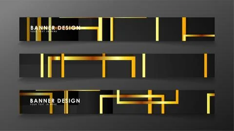 Set a banner with a rectangular background in gold and dark . vector illustra Stock Illustration