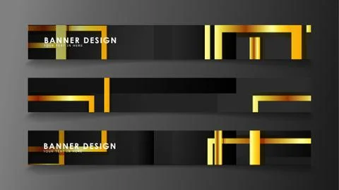 Set a banner with a rectangular background in gold and dark . vector illustra Stock Illustration