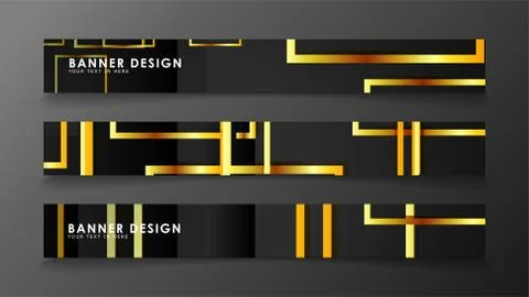 Set a banner with a rectangular background in gold and dark . vector illustra Stock Illustration