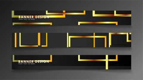 Set a banner with a rectangular background in gold and dark . vector illustra Stock Illustration