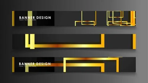 Set a banner with a rectangular background in gold and dark . vector illustra Stock Illustration