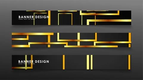 Set a banner with a rectangular background in gold and dark . vector illustra Stock Illustration