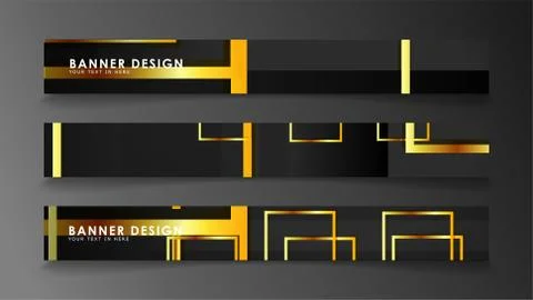 Set a banner with a rectangular background in gold and dark . vector illustra Stock Illustration