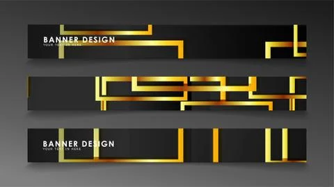 Set a banner with a rectangular background in gold and dark . vector illustra Stock Illustration