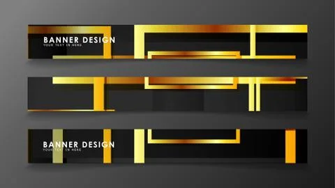 Set a banner with a rectangular background in gold and dark . vector illustra Stock Illustration
