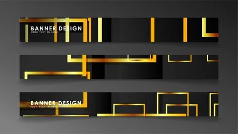 Set a banner with a rectangular background in gold and dark . vector illustra Stock Illustration