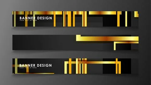Set a banner with a rectangular background in gold and dark . vector illustra Stock Illustration