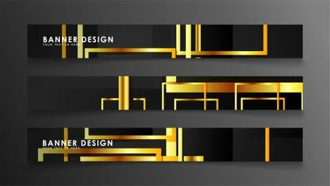 Set a banner with a rectangular background in gold and dark . vector illustra Stock Illustration