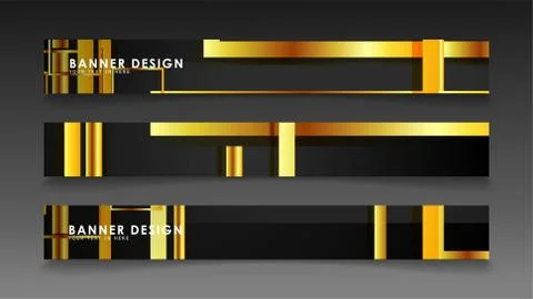 Set a banner with a rectangular background in gold and dark . vector illustra Stock Illustration