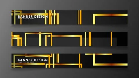Set a banner with a rectangular background in gold and dark . vector illustra Stock Illustration