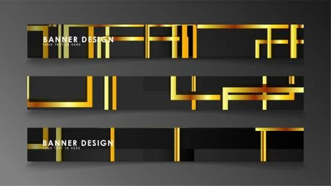 Set a banner with a rectangular background in gold and dark . vector illustra 스톡 일러스트