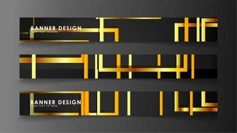 Set a banner with a rectangular background in gold and dark . vector illustra Stock Illustration