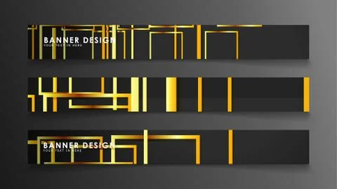 Set a banner with a rectangular background in gold and dark . vector illustra Stock Illustration