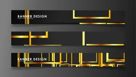 Set a banner with a rectangular background in gold and dark . vector illustra Stock Illustration