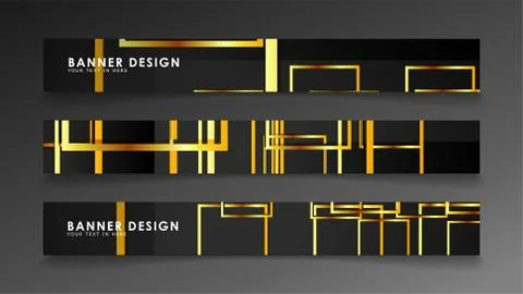 Set a banner with a rectangular background in gold and dark . vector illustra Stock Illustration