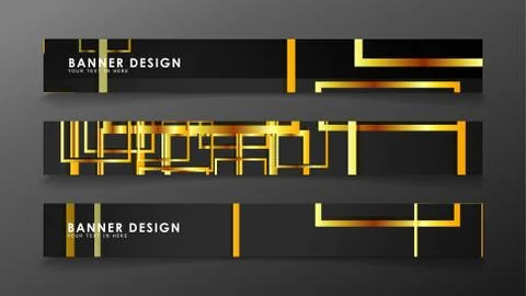 Set a banner with a rectangular background in gold and dark . vector illustra Stock Illustration