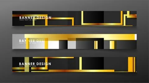 Set a banner with a rectangular background in gold and dark . vector illustra Stock Illustration
