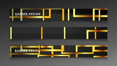 Set a banner with a rectangular background in gold and dark . vector illustra Stock Illustration