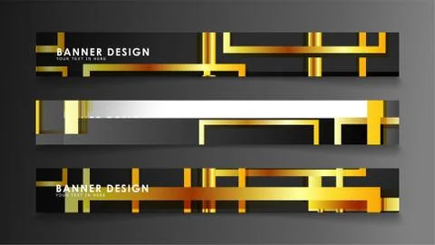 Set a banner with a rectangular background in gold and dark . vector illustra Stock Illustration