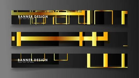 Set a banner with a rectangular background in gold and dark . vector illustra Stock Illustration
