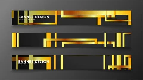 Set a banner with a rectangular background in gold and dark . vector illustra Stock Illustration