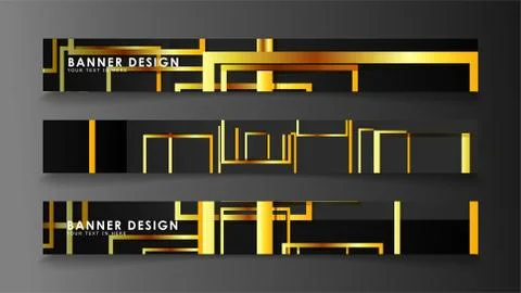 Set a banner with a rectangular background in gold and dark . vector illustra Stock Illustration